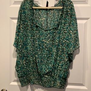 Sheer Elastic Smock Waistband Plus Size Top